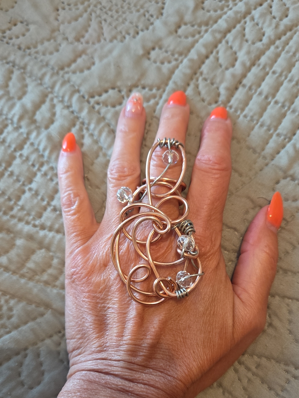 Handcrafted Wire Art Statement Ring in Rose Gold with Clear Accents